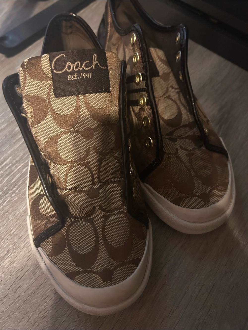 Coach Signature Canvas Slip-On Sneakers in Brown and Cream (READ DESCRIPTION!!)